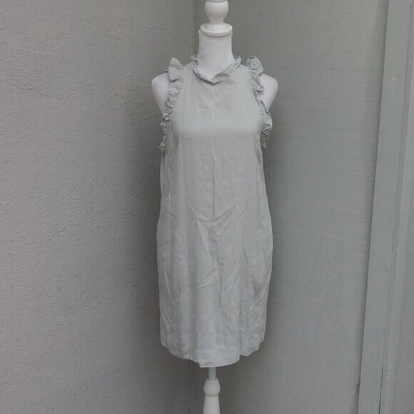 ANTHROPOLOGIE CLOTH & STONE Women's Dress S Tencel Blue Shift Ruffle Preppy - Picture 7 of 8